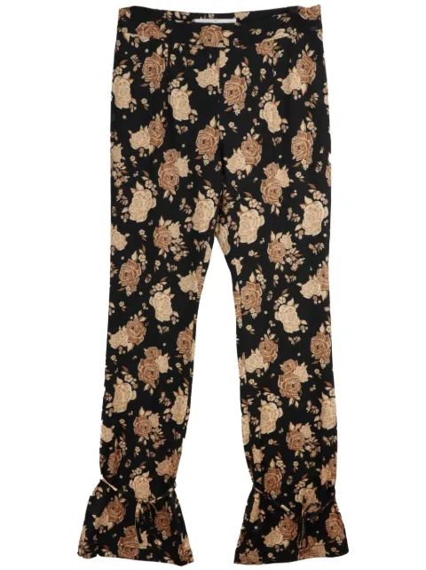 Rokh rose-print tied-hem trousers Black R1CA83JP