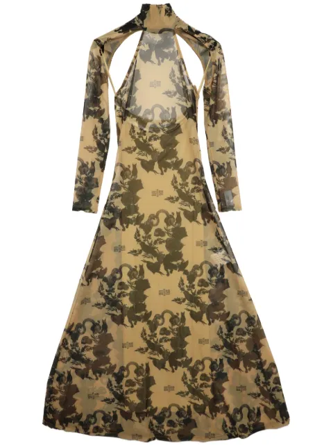 Rokh floral-print cut-out dress Neutrals R6CA278JP