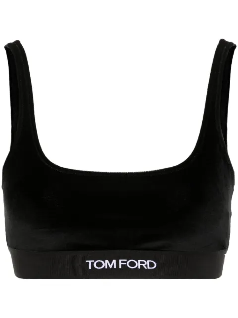 TOM FORD logo-jacquard velvet bralette top Black BRJ018JEX065