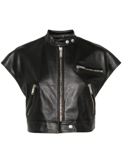 Halfboy short-sleeve cropped biker jacket Black HSS241WLVE133085