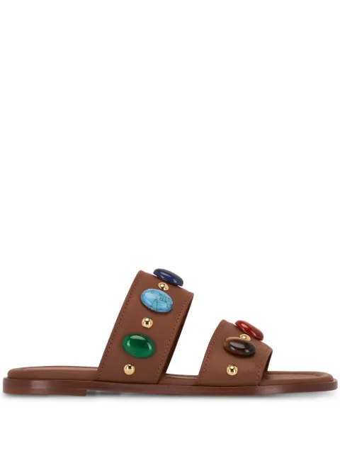 Gianvito Rossi embellished flat leather sandals Brown G1539005CUOCLN