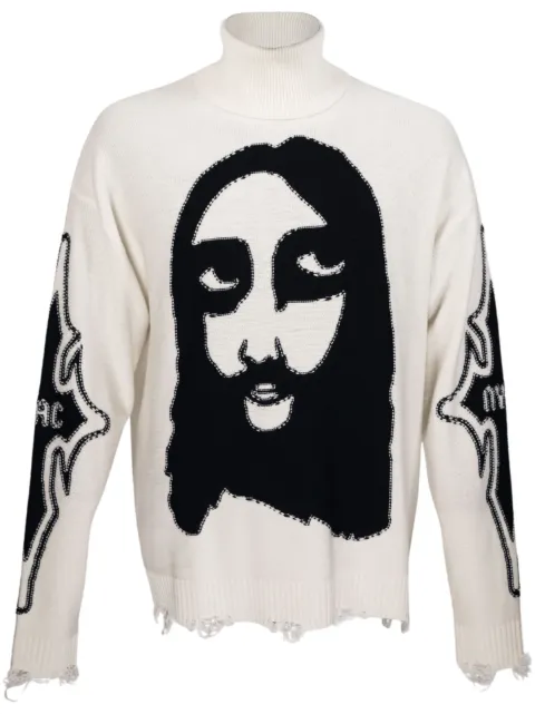 Haculla PRAISING face-motif jumper White HA08BDSK02