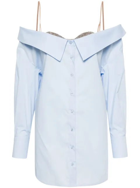 Giuseppe Di Morabito rhinestoned V-nek poplin shirt Blue PSDR340C02282