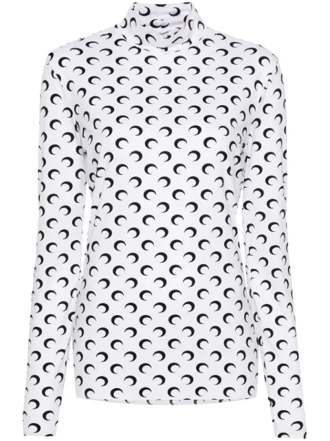 Marine Serre moon-print mock-neck T-shirt White MTS002CJER0001WH00
