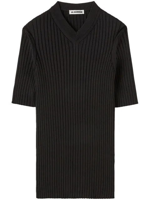 Jil Sander ribbed-knit V-neck T-shirt Black J21GC0144J18313