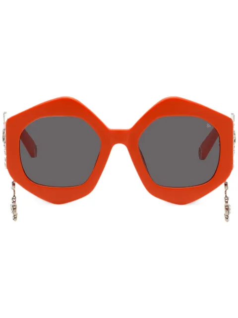 Philipp Plein Eyewear skull-charm hexagon-frame sunglasses Orange AACAWES0161PXV037N