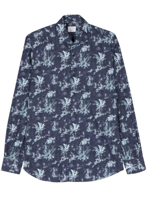 Mazzarelli botanical-print cotton shirt Blue B144W