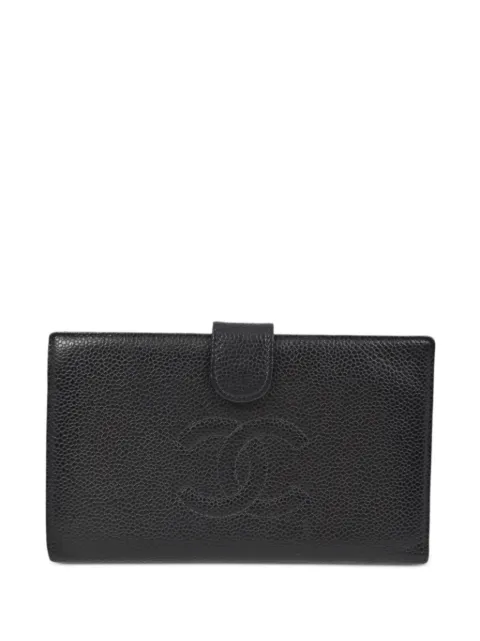 CHANEL Pre-Owned 2000 CC stitch long flap wallet Black 6731682