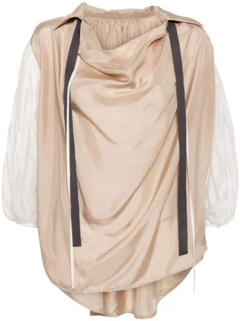 Shanshan Ruan three-quarter length pleated blouse Neutrals T126C60C3