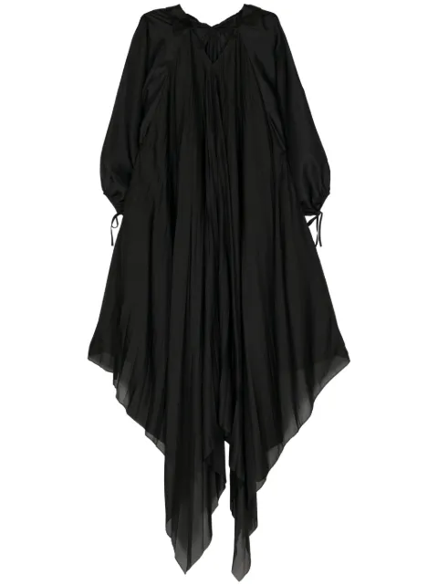 Shanshan Ruan puff-sleeve asymmetric silk dress Black D109C1
