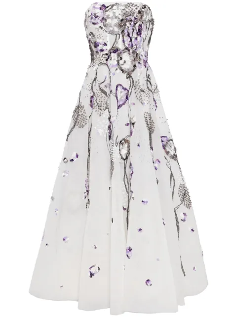 Saiid Kobeisy beaded tulle midi dress White RTWFW232437