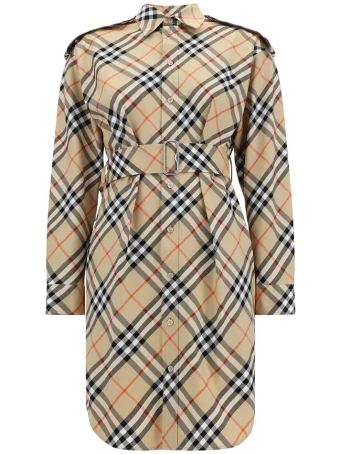 Burberry check-pattern belted day dress Brown 8086610