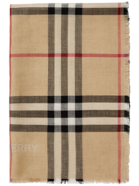 Burberry wide reversible Check wool silk scarf Neutrals 8085867