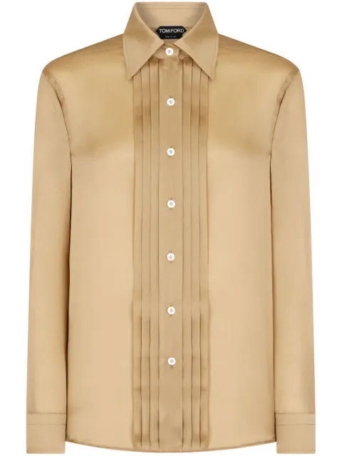 TOM FORD plisse-panel silk shirt Neutrals CA3269FAX1190