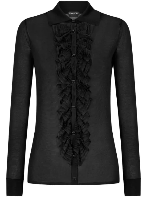 TOM FORD ruffle-panel long-sleeve shirt Black CAK354YAX673
