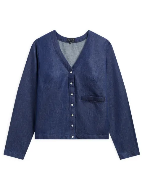 agnès b. Phone V-neck cardigan Blue L731TCD7