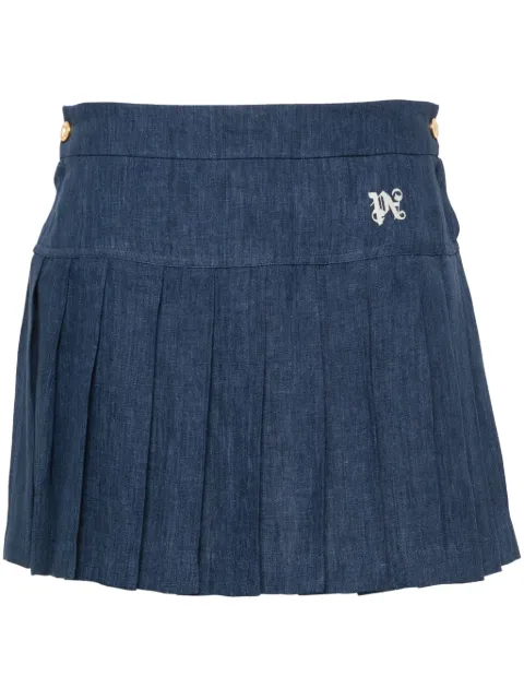 Palm Angels logo-embroidered pleated skirt Blue PWCC070S24FAB0024903
