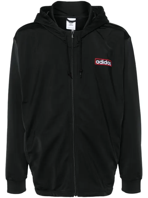 adidas logo-embroidered zipped hoodie Black IM8209