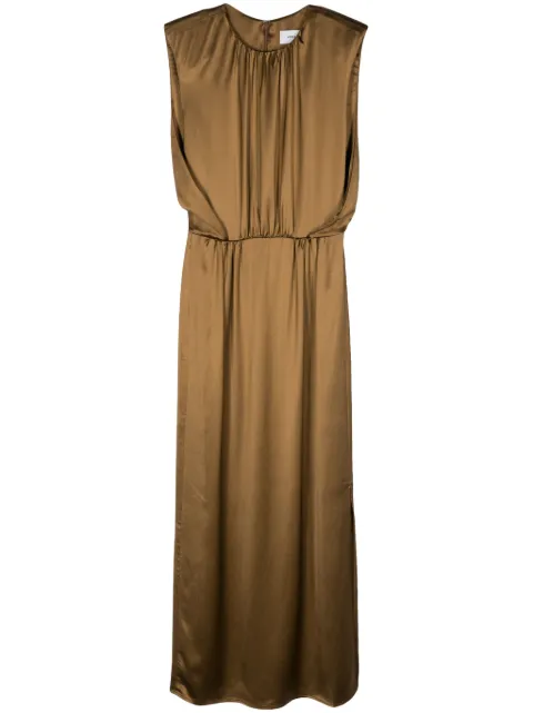 Yves Salomon pleat-detail satin dress Brown 24EYR00737SAVI
