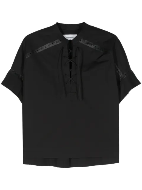 Yves Salomon leather-trim blouse Black 24EYH03065COXW