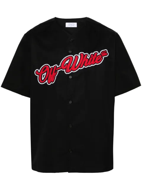 Off-White logo-embroidered cotton shirt Black OMGG014S24FAB0050110