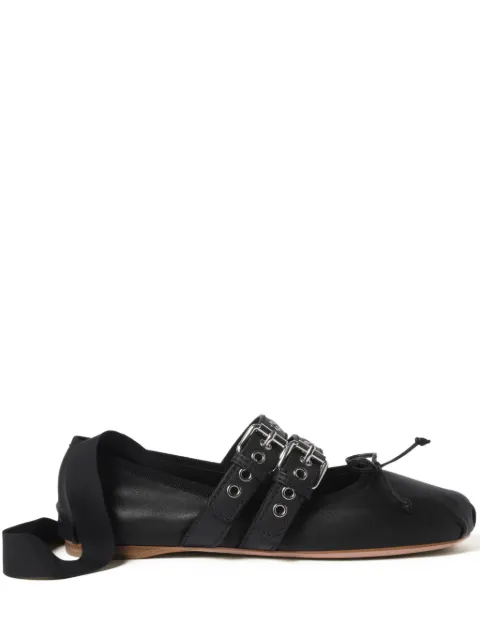 Miu Miu buckled leather ballerina shoes Black 5F466AFDX053KSR