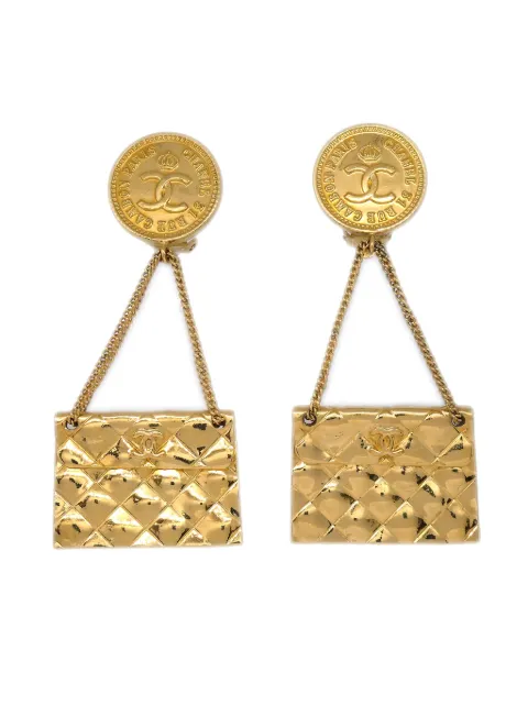 CHANEL Pre-Owned 1988 bag motif clip-on drop earrings Gold ER23