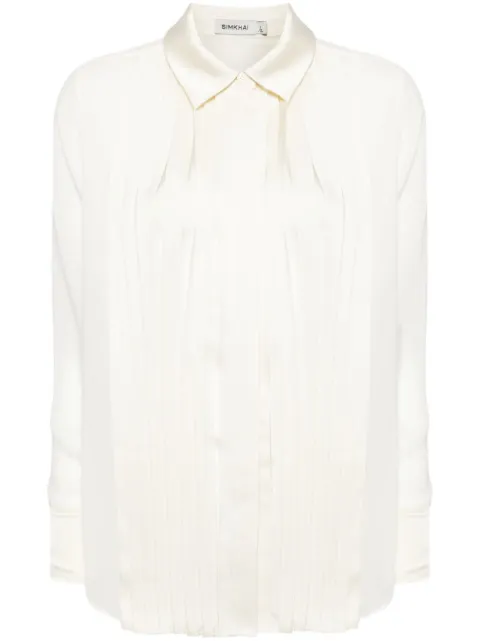 SIMKHAI Vinka pleated long-sleeve shirt Neutrals 1242112C