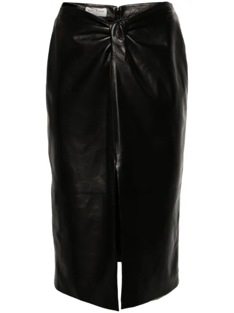 Saint Laurent gathered leather midi skirt Black 776771YCOJ2