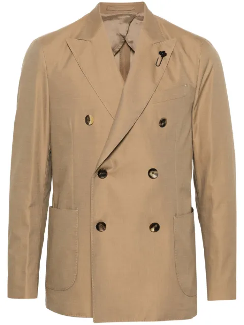 Lardini brooch-detail double-breasted blazer Neutrals EQ660AEEQSK62429