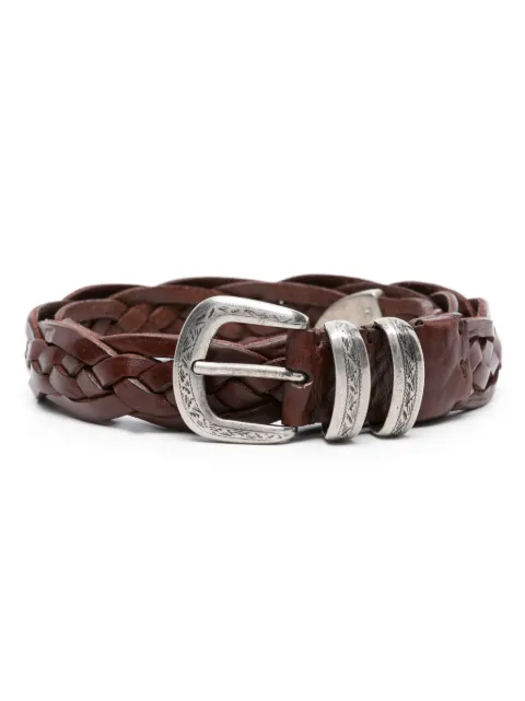 Brunello Cucinelli engraved-buckle braided leather belt Brown MAUTA348C6719