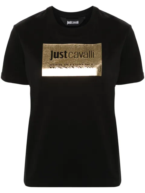 Just Cavalli metallic-logo cotton T-shirt Black 76PAHG09CJ300