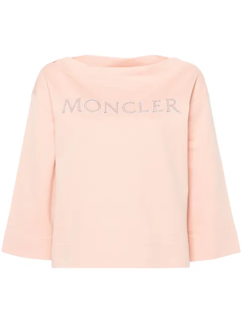 Moncler logo-appliqué boat-neck sweatshirt Pink J10938G0002389A1K