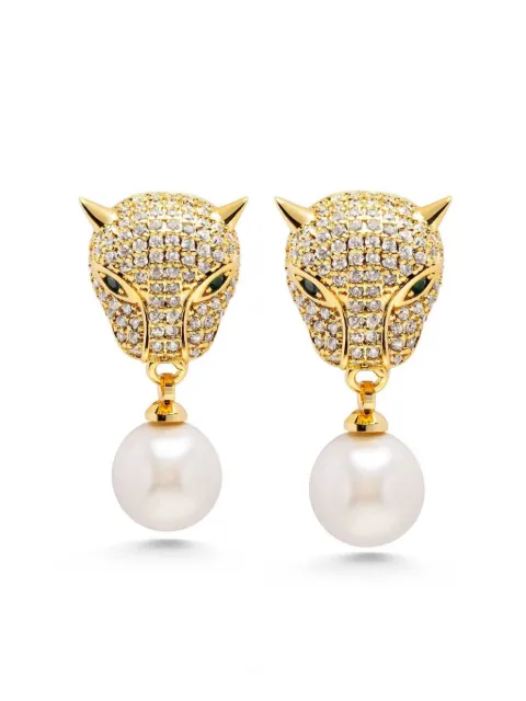 Nialaya Jewelry gold plated Panther pearl drop earrings Gold WEAR033