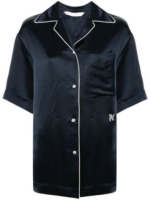 Palm Angels piped-trim satin shirt Blue PWGG005S24FAB002