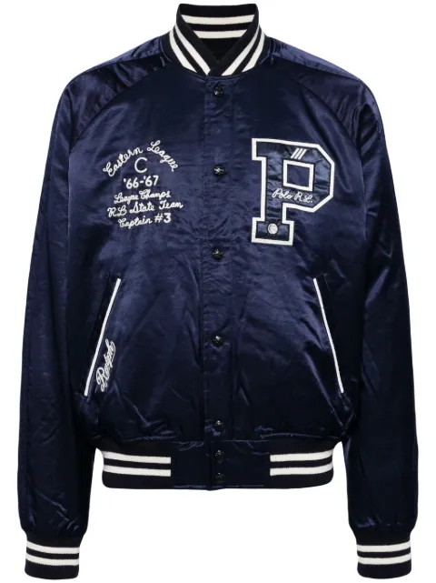 Polo Ralph Lauren logo-appliqué satin bomber jacket Blue 710829435001