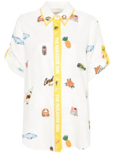 ALEMAIS Marlin embroidered flax shirt White 3169T