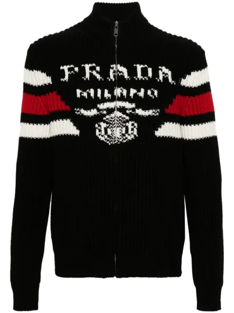 Prada logo-jacquard cashmere cardigan Black UMG123S21210O9