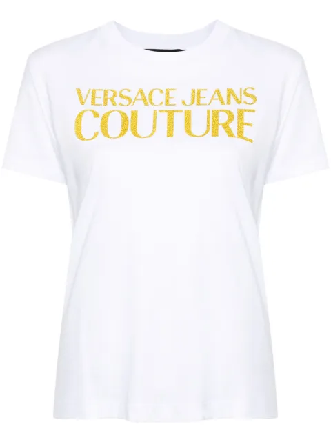 Versace Jeans Couture logo-print glittered T-shirt White 76HAHG03CJ00GG03