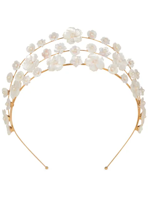 Jennifer Behr Jenette floral-appliqué crown Gold 76NB1MOTHEROFPEARL