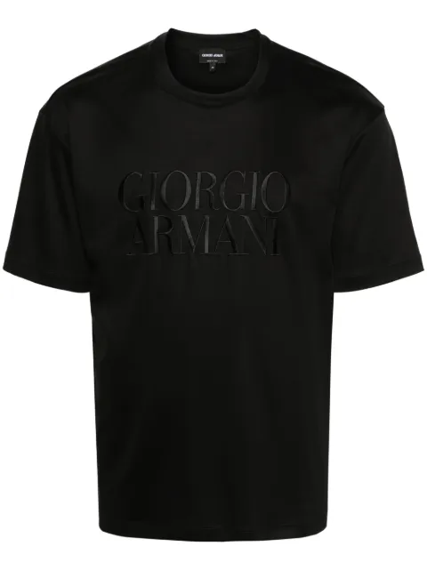 Giorgio Armani logo-embroidered cotton T-shirt Black 3DSM72SJTKZ