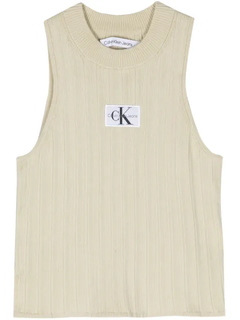 Calvin Klein Jeans logo-patch ribbed-knit top Green J20J223151