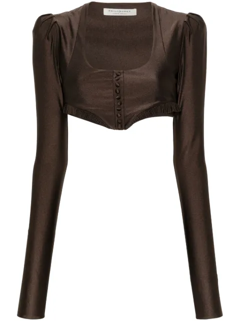 Philosophy Di Lorenzo Serafini ruffle-trim cropped top Brown A08060720