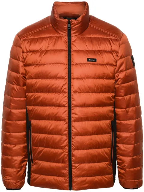 Calvin Klein logo-patch padded jacket Brown K10K108291