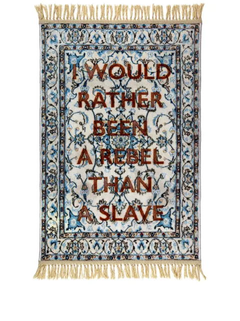 Seletti slogan-print burnt carpet (120cm x 80cm) Blue 18241