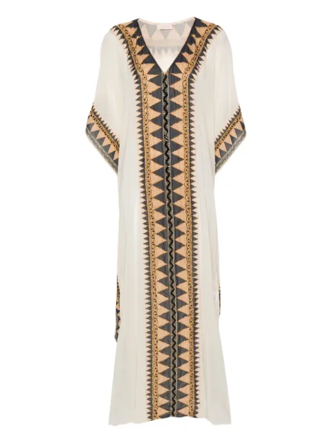 Dolci Follie abstract-print beaded kaftan Neutrals LONGCREAMEGYPTIANKAFTAN