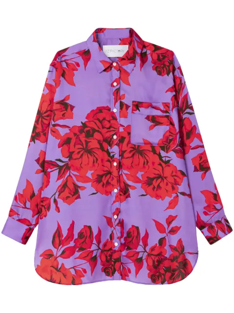 AZ FACTORY Hibiscus-print satin-finish shirt Purple 23SHI017VS2