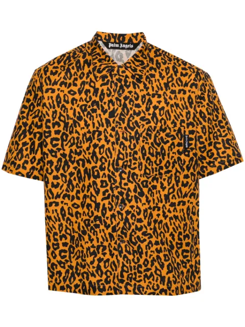 Palm Angels leopard-print poplin shirt Orange PMGG005S24FAB0022010
