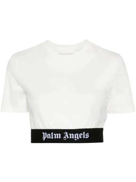 Palm Angels logo-jacquard cropped T-shirt White PWAA051S24JER0010310
