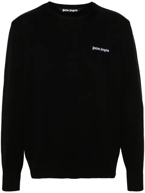 Palm Angels logo-embroidered cotton jumper Black PMHE027S24KNI0011003